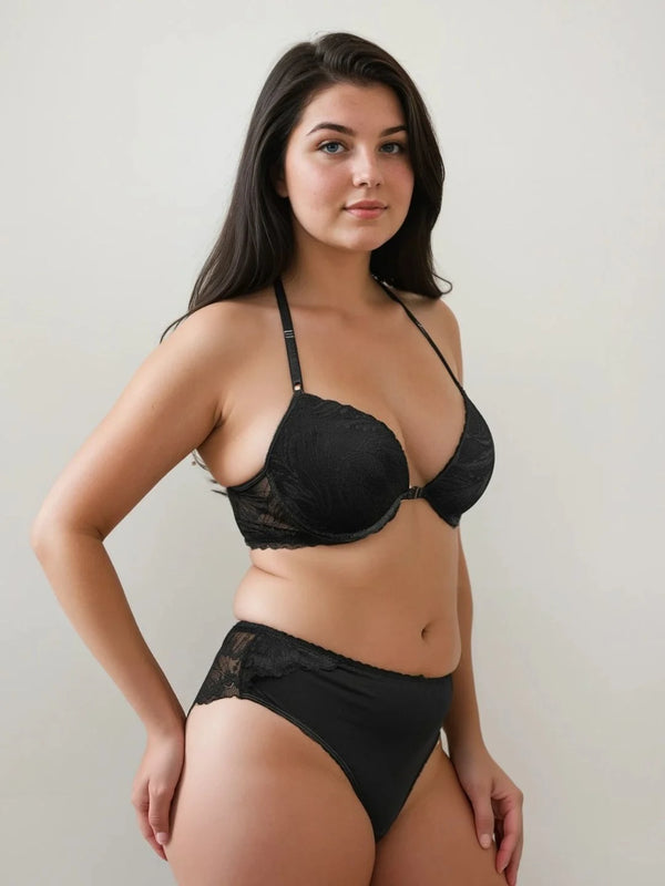 Thrill Black Lace Front Hook Lingerie Set