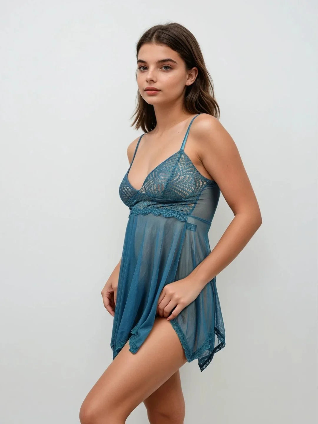 La Femme Blue Lace Babydoll Slip Dress With Panty La Femme Blue Lace Babydoll Slip Dress With Panty