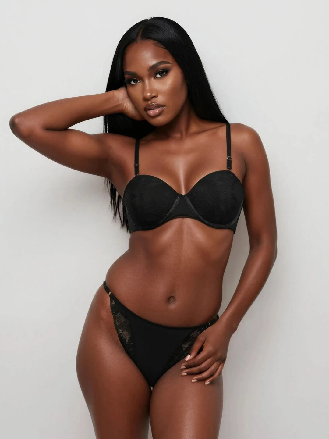 Sleek Obsidian Black Lace Demi Push-Up Bra