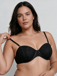 Sleek Obsidian Black Lace Demi Push-Up Bra