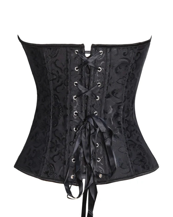 Long Lace Pale Black Corset with Thong