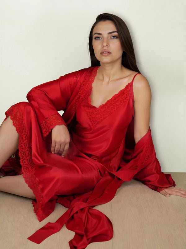 Flair Affair Full Length Night Gown with Red Robe